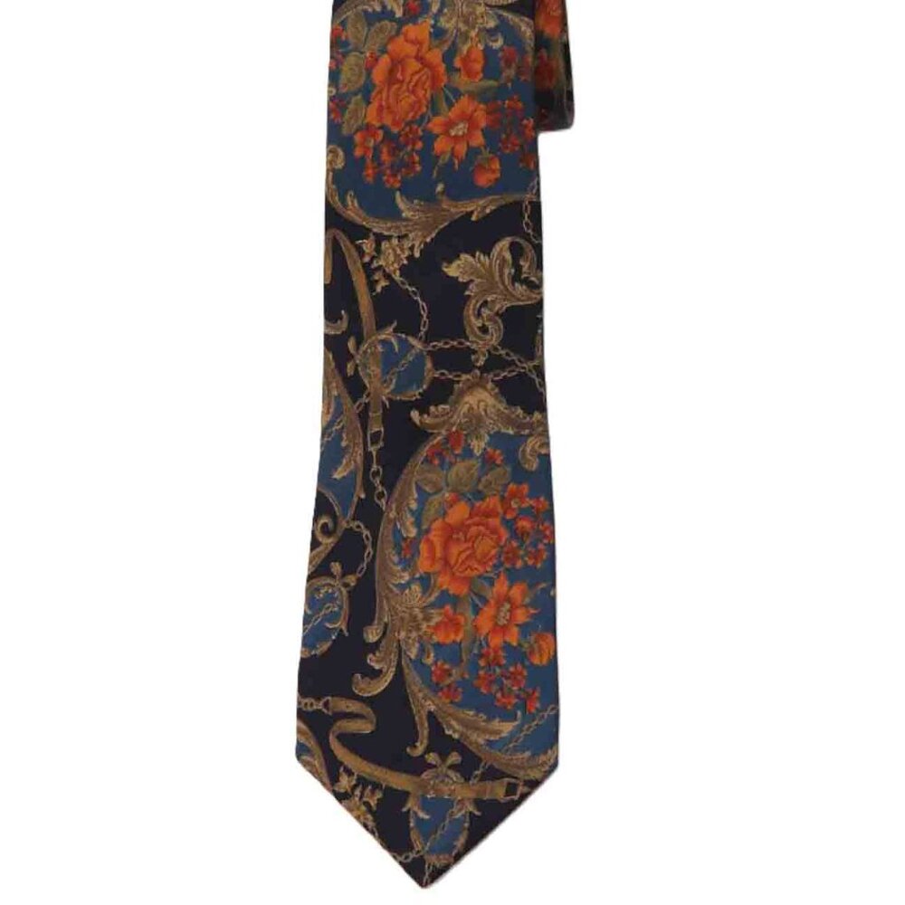 Vintage Burberrys' English Silk Tie Multicolor Floral Scroll Pattern Men's